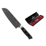 CUCHILLO SANTOKU INOX DAMASCO 7'' 3 REMACHES(1 MOSAICO) MANGO MADERA