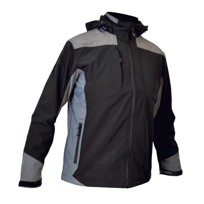 52701775.jpg CHAQUETA SOFTSHELL NEGRA C/GORRO DESMONTABLE GRIS/NEGRO TRONADOR - Imagen 1